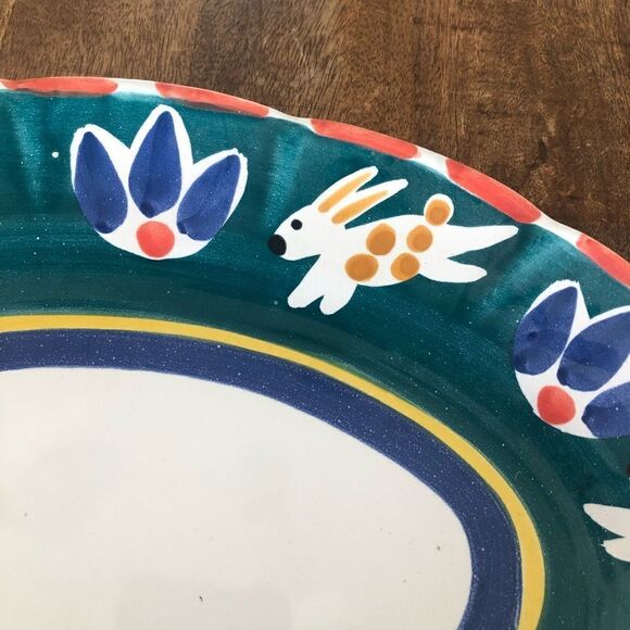 Pottery Barn garden animal large oval bunny rabbit platter for Easter 17” - Picture 3 of 3